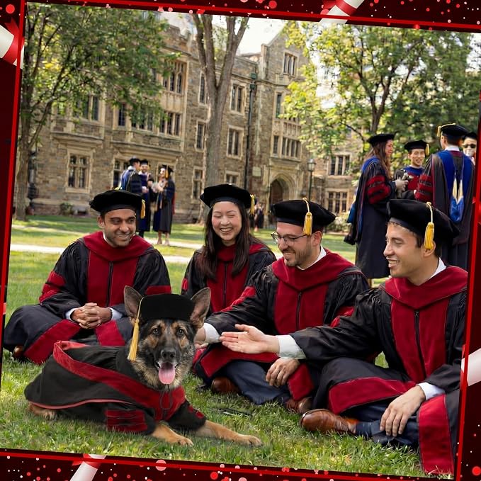 Huhumy 3 Pcs Dog Cat Graduation Doctoral Costume Set, 2026 Pet Phd Graduation Cap and Deluxe Doctoral Gown with Hood Side Tam Puppy Kitty Dogs Grad Holiday Party Costume Accessory(Red,XL)