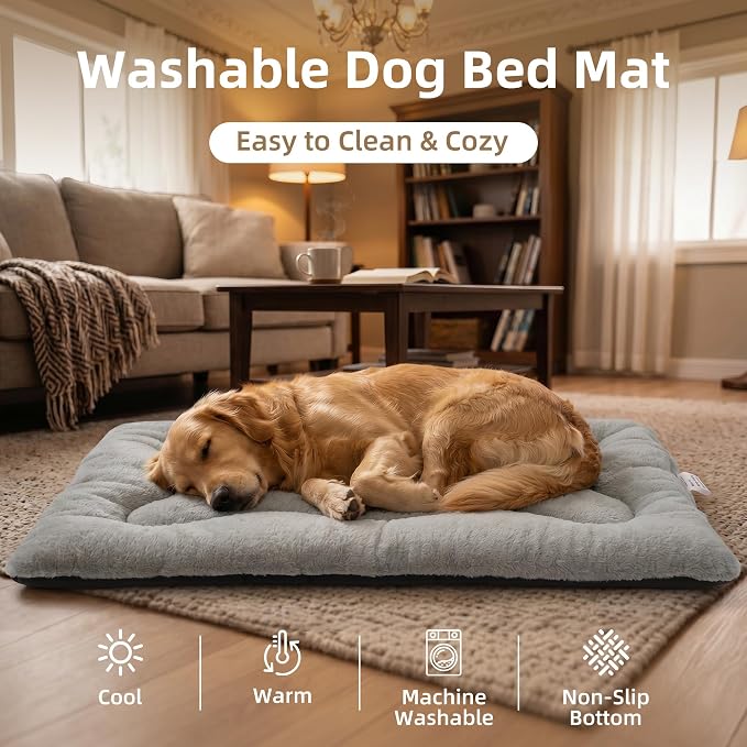 Dog Bed 30" for Metal Crate Pad, Washable Kennel Mat for Medium Dogs & Pets | Soft faux rabbit fur, non-slip,machine wash/dry, plush cushioning, for crates, floors & travel, multiple sizes for all breeds