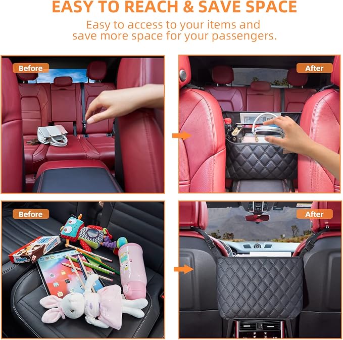 WLLWOO Car Net Pocket Organizer Purse Holder Console Front Seat Storage | Multi Pocket Car Seat Organize Bag Handbag Holder Between Seats Back Barrier