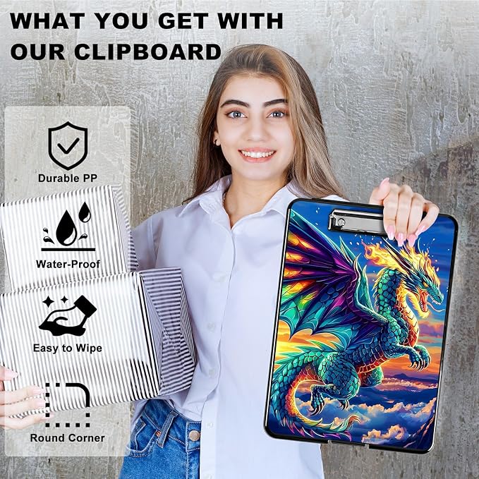 Blue Cloud Dragon A4 Clipboard with Storage Pen Holder, Clipboards Organizer Nursing Clipboard Foldable File Folder Plastic Clipboard Folio Clip Board for Office Students Classroom Doctor