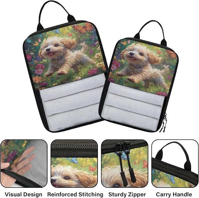Cute Dog 6 Set Compression Packing Cubes Puppy Expandable Packing Organizer for Travel Accessories Luggage Suitcase Bag