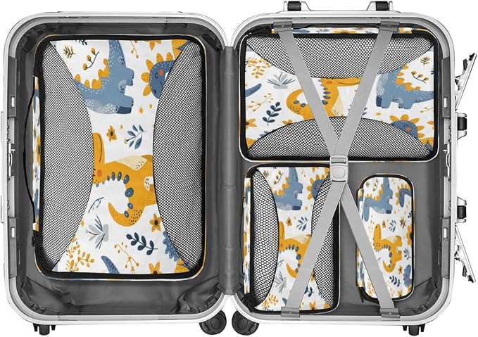 Packing Cubes for Travel, Cute Dinosaur Travel Luggage Packing Organizers for Women Men, Large Custom Toiletries Bag for Clothes Shoes, Funny Dinosaur Animal