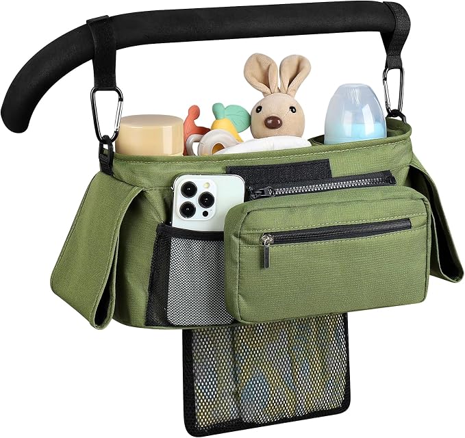 Accmor Universal Stroller Organizer with Insulated Cup Holder Detachable Phone Bag and Shoulder Strap,Stroller Bag Caddy Organizer for Uppababy, Baby Jogger, Britax Strollers