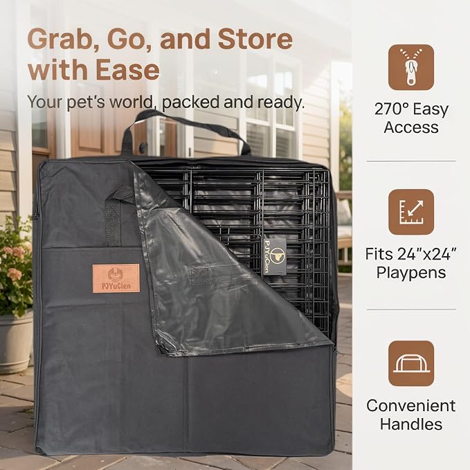 PJYuCien Storage Bag for 24"x24" Metal Foldable Dog Playpen | 600D Oxford Fabric, 270° Large Zipper, Travel Carry Case for Camping, Park & Home, Waterproof Moisture-Proof