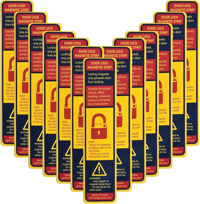 60 Pack Lockdown Magnetic Strips for School Office Public Business District Lockdowns Rapid Lockdown Magnet Strongest Lockdown Magnet 0.8mmThick (Yellow, Printed Version)