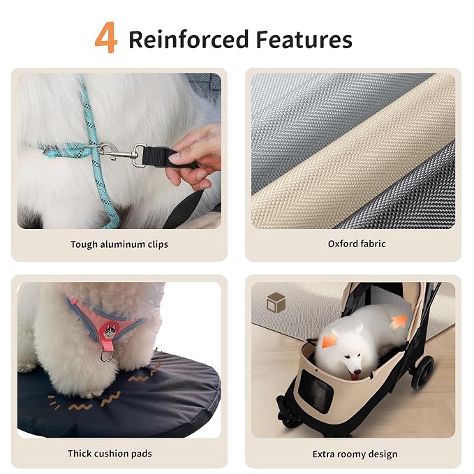 Dog Stroller for Medium/Large Dogs One-Click Folding 4 Wheel Pet Foldable Dog Stroller for 2 Dogs Jogger with Storage Pocket Suitable for Pets Up to 110LBS
