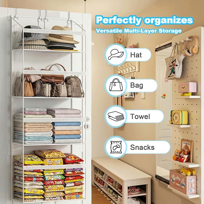 Heavy Duty Stuffed Animal Storage, 4-Tier Clear Extra Large Over The Door Organizer for Stuffies, Baby Ideas Holder, Toy Plush Hanging Organizer Big Girls Toddler Bag Animals Stuffy, White