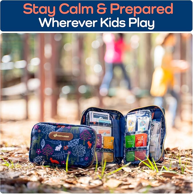 KeepGoing Travel First Aid Kit for Kids, 130 Pc. TSA-Approved Travel Size | Toddler First Aid Kit, Mini First Aid Kit for Car, Home, Purse, Diaper Bag & Backpack, Latex-Free Bandages