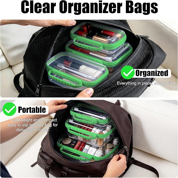 3 Pack Hard Shell Zipper Cases Clear Deep Bottom PET Plastic Waterproof | Storage Pouches Travel Organizer Bags for Makeup Toys Art Supplies Home Organization