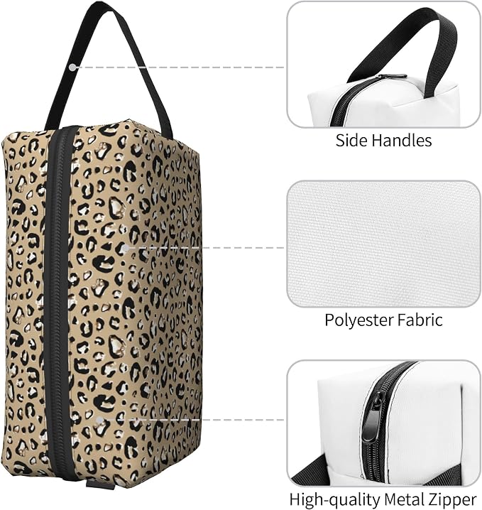 Leopard Print Makeup Bag - Durable 600D Oxford Fabric Travel Cosmetic Bag, Shockproof Foam Padded Toiletry Organizer for Gym & Daily Use 10x6.2x4.9 Inch