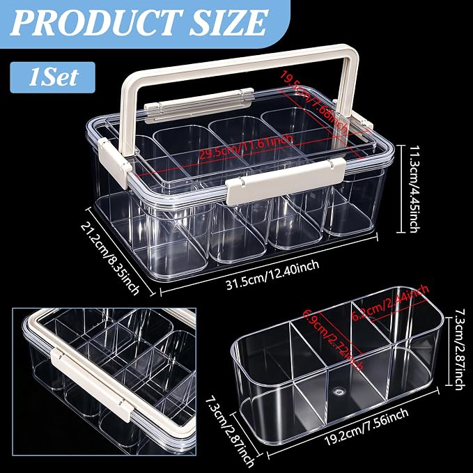 Large Cable Storage Box with Lid Clear Power Cords Organizer 4 Adjustable Dividers Case Desktop Cable Management Box for Home Office Phone Charger Art Crafts Stationery (Yellow)