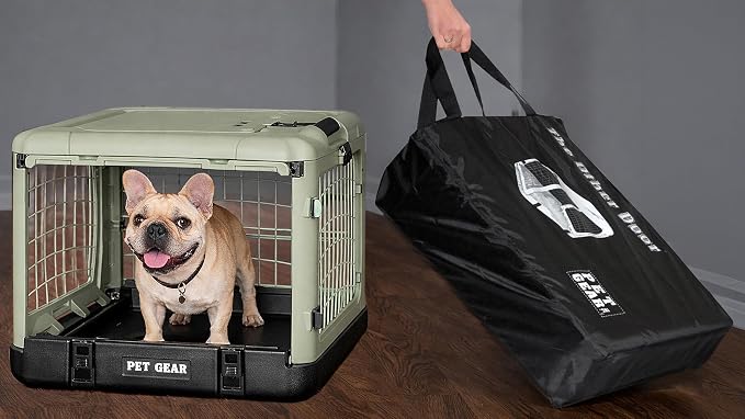 Pet Gear The Other Door 4 Door Steel Crate for Dogs/Cats, 27", Green Clover | Garage-Style Door, Includes Plush Bed & Travel Bag, No Tools Required