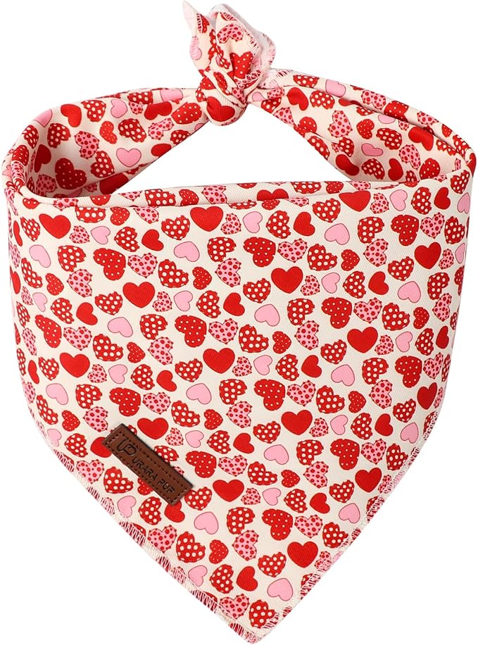 Valentine’s Dog Bandana, UP URARA PUP Valentine Triangle Bid Scarf for Girl Boy Small Medium Dogs or Cats, Adorable Puppy Wedding & Valentine’s Bandana, Cute Soft Cotton Pet Kerchief, S