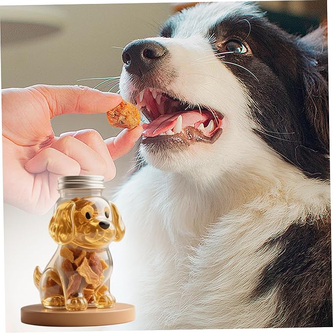 Pet Treat Jar, Little Golden Retriever Shape Dog Cookie Jar with Lid, Airtight Glass Snack Container for Cookies, Coffee Pods, Pet Treats, Indoor Decorations