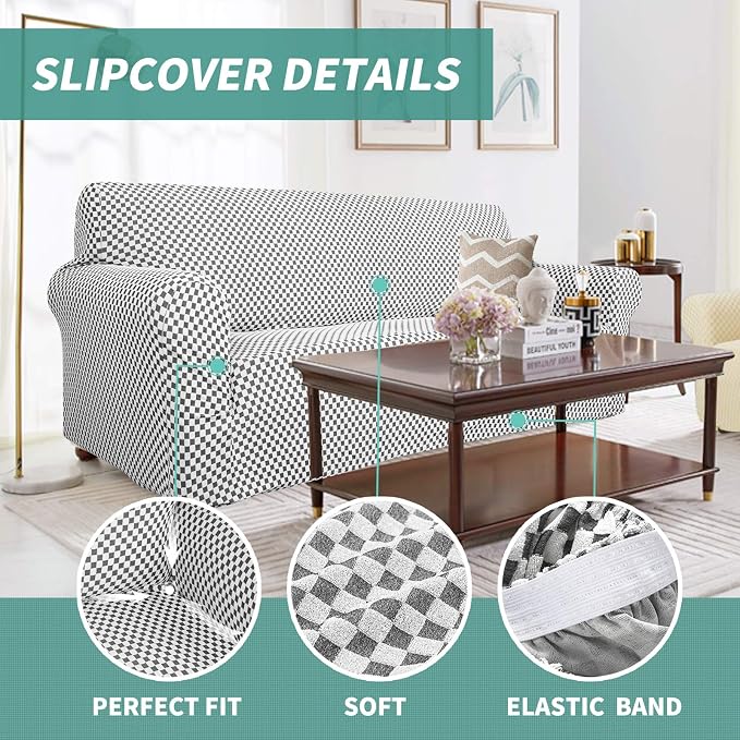 YEMYHOM Couch Cover Latest Jacquard Design High Stretch Extra Large Sofa Covers Pet Dog Cat Proof Oversized Slipcover Non Slip Magic Elastic Furniture Protector (X Large, Black and White Checkered)