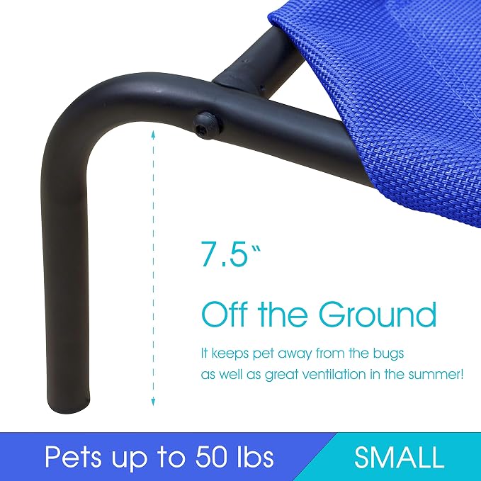 Raised Pet Cot for Small Pets, Elevated Dog Bed with Breathable Mesh, Sturdy Steel Frame for Indoor & Outdoor Use, Non-Slip Design, Easy Clean, 33-Inch Blue | Elevated Dog Bed with Breathable Mesh, Sturdy Steel Frame, Non-Slip Design, Easy Clean, 33-In...