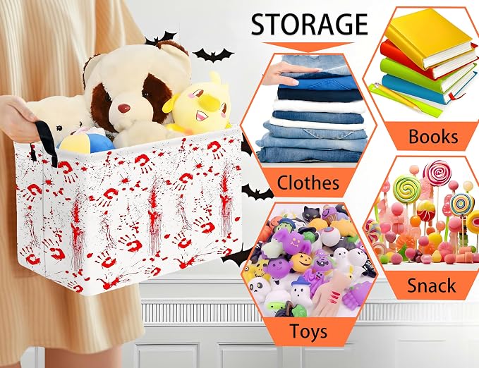 Large Halloween Themed Candy Gift Boo Basket for Kids Baby Personalized Adults Storage Bin Fall Decor(Fingerprint Blood Stain)