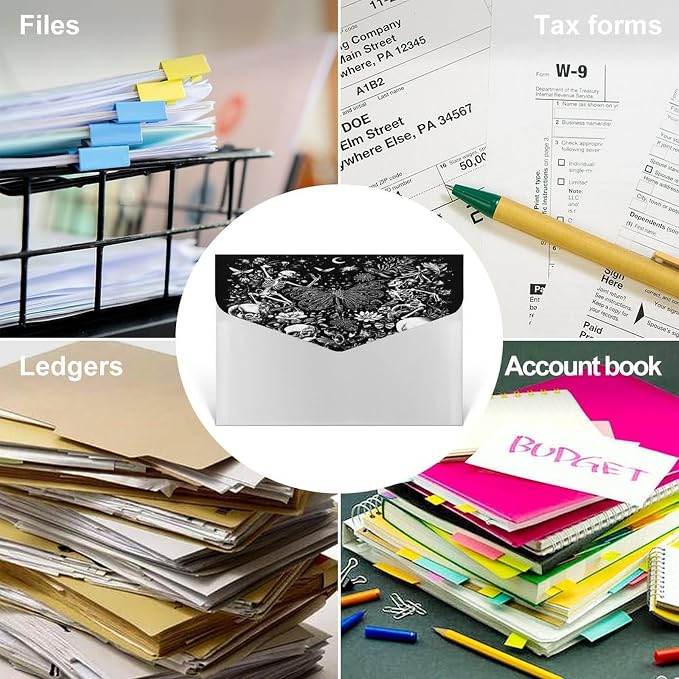 Reusable Goth Skull Head Ouijas Boards Witch Black Art Clear Document Folder, File Folders Easy to Carry, Documents Folder with Snap Button