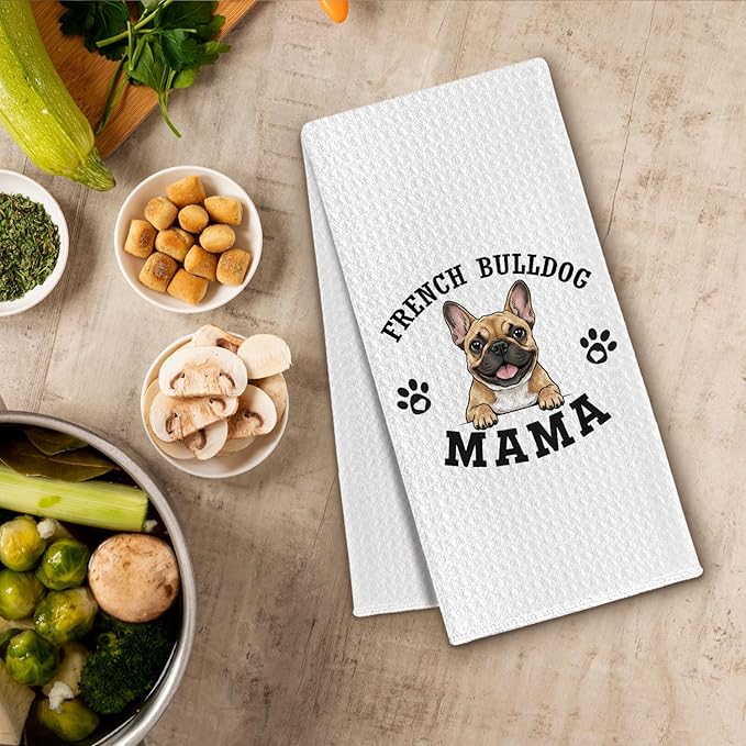 French Bulldog Kitchen Towels, Dog Mama Frenchie Gifts for Women & Dogs Moms, Dog Lover Gifts Decorative Hand Towels for Bathroom, 16x24 Inch