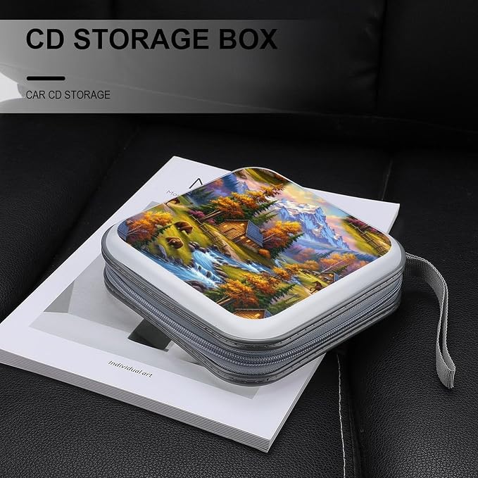 Protective 40-Capacity CD Organizer Bears, Hard Case Storage Binder with Zipper, Portable Wallet for Car Home Office