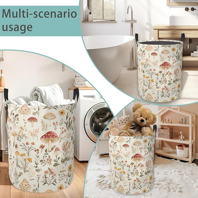 Mushroom Round Laundry Hamper Storage Basket Toys Clothes Organizer Bin For Home Bathroom Bedroom Dorm Nursery