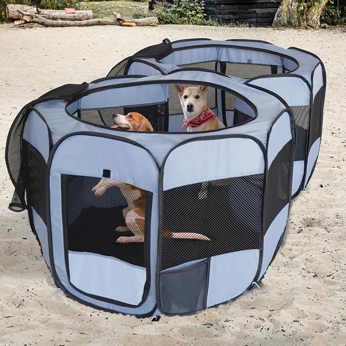 2-in-1 XLarge Portable Cat Playpen Assembly-Free for Indoor Cats Enclosed Pop Up Dog Play Pen Outdoor Puppy Pet Tent Crate House Condo Kitten Kennel Small Animals Cage(No Divider, Unified Space)