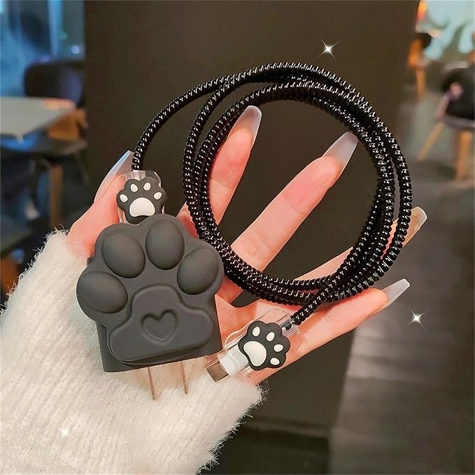 DIY Charger Cover for iPhone Cord Protector with Cat Paw Design,Soft Girly Kawaii Cat Claw Charging iPhone Charger Protector iPad Charger Protector Cute Cable Saver for iPhone 18W/20W Charger-Pink