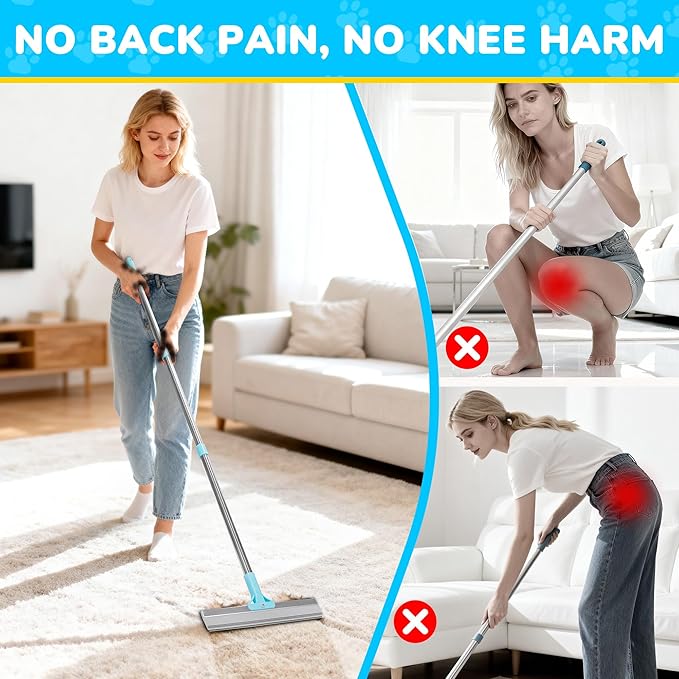 vorona Carpet Rake for Pet Hair Removal, 3 in 1 Pet Hair Removal Broom Tool with 54" Adjustable Long Handle, Reusable Dog & Cat Carpet Scraper,Pet Hair Remover for Rugs, Mats, Curtains, Couch