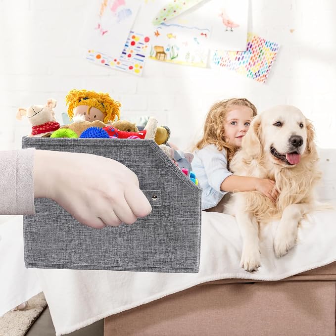 Geyecete dog toy basket Large dog toy bin dog toy box storage box-Foldable Fabric Trapezoid Organizer Boxes with Handle,Can be Personalized for Dog Toys (Gray-DOG)