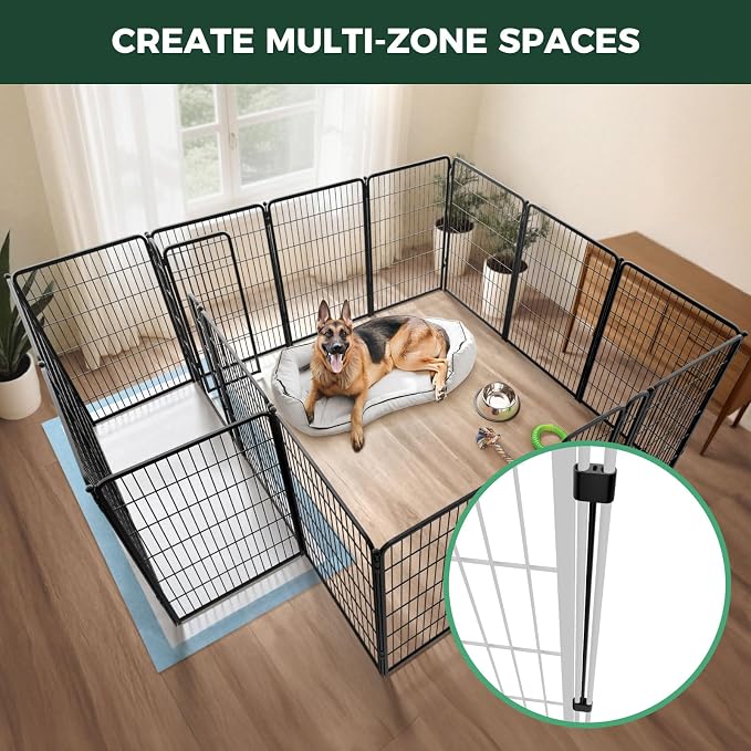 FXW Homeplus Indoor Dog Playpen with Divider Connectors, 45" H, 16 Panels | Calm Indoor Play Area, Two-Zone Layout, For Large Dogs, Patented