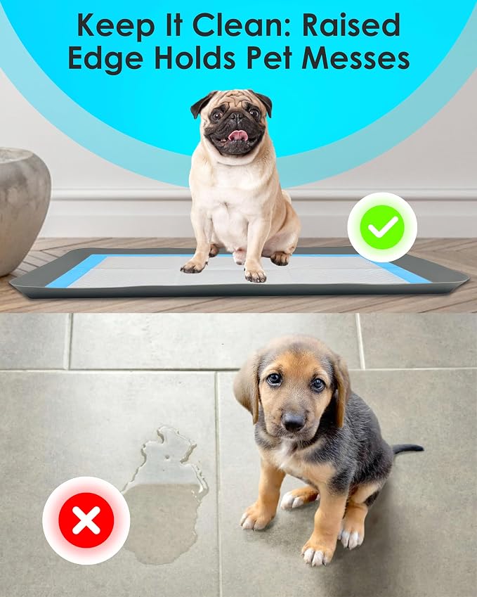 Dog Pee Pad Holder - Fits Up to 11.5” x 17” Pee Pad - 1 Pack - Grey | Stable Grip, Soft Edges, Quick Wipe Silicone Surface, Dog Pad Holder for Indoor Flooring Protection