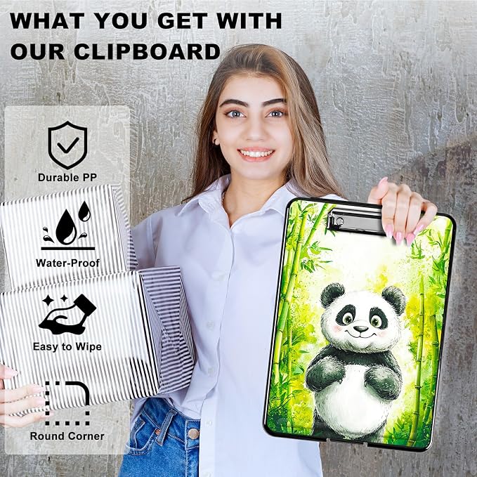 Green Bamboo Panda A4 Clipboard with Storage Pen Holder, Clipboards Organizer Nursing Clipboard Foldable File Folder Plastic Clipboard Folio Clip Board for Office Students Classroom Doctor