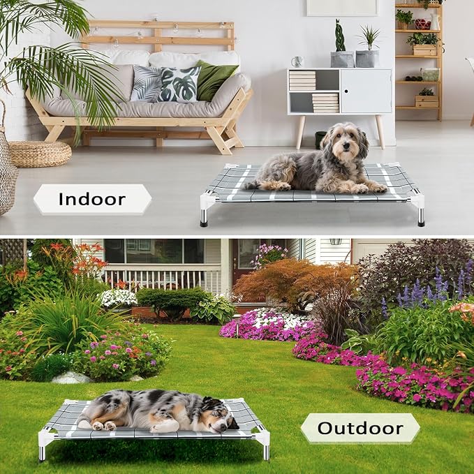 Elevated Dog Bed, Raised Cooling Lifted Dog Cot for Indoor & Outdoor | Cooling Breathable Outside Portable Dog Hammock Bed for Medium Pet ,Non-Slip Feet, Stainless Steel Frame