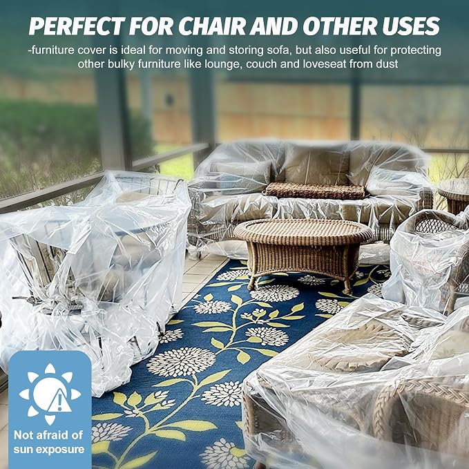 4 Pack Clear Plastic Moving Chair Furniture Covers for Storage | Extra Large 65x 42 x 34 Inch, Waterproof and Dust Proof With Label For Storage and Moving
