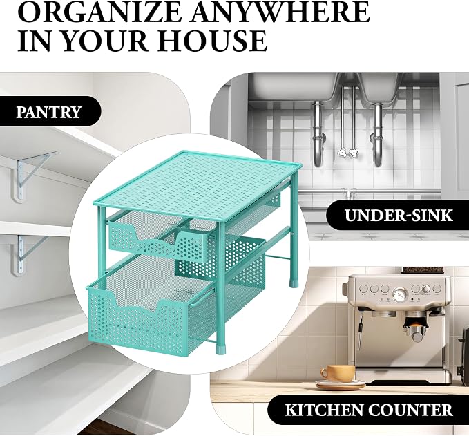 Simple Houseware Stackable 2 Tier Sliding Basket Drawer, Turquoise