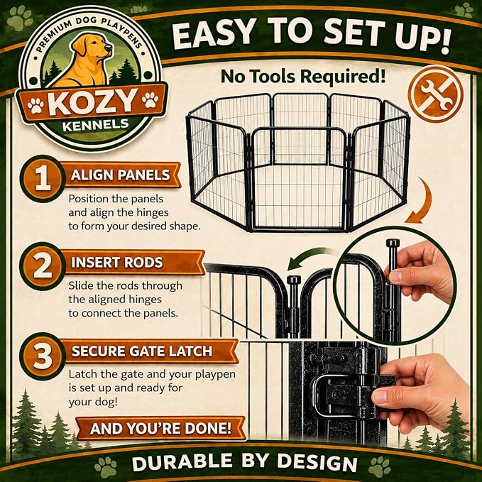 Indoor Dog Playpen - 32 inch, 16 Panels for Small and Puppy Size Dogs - Heavy Duty Metal Portable Pet Fence with Black Anti-Rust Coating - Play Pen w/Extra Wide Gate