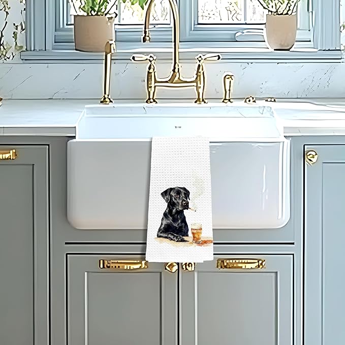 Funny Black Labrador Retriever Kitchen Towels Decorative, Black Lab Gifts Hand Tea Towels for Kitchen, Dog Lovers Gifts for Men Dish Towel Dishcloth, 16x24 Inch