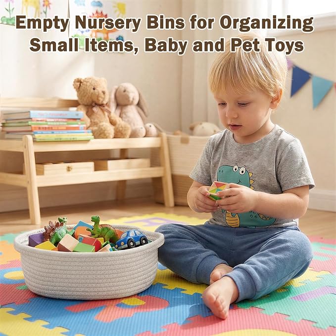 Basket for Gifts Empty, Small Woven Basket with Bags and Ribbons, Baby Toy Baskets with Handles, Wicker Storage Bin for Baby Showers or Pet Toy (Pure White, 1 Pack (12"x 8"x 3.74"))