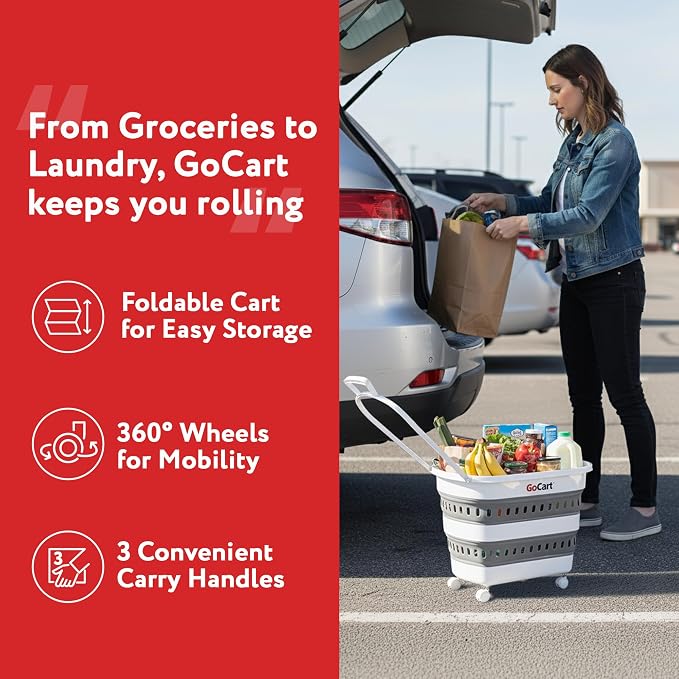 dbest Products Gocart Foldable Shopping Cart with Wheels - Collapsible Grocery Cart with Handles for Easy Storage - As Seen on Shark Tank - Portable Rolling Cart - 33" Height - Lightweight Design