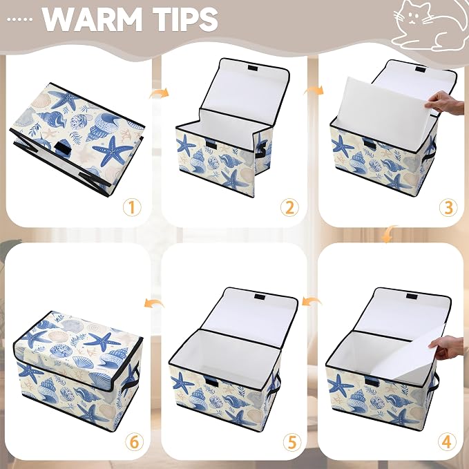 Stackable Clothes Storage Bins with Lids 3 Pack. | Closet Organizers Fabric Cat Printing Box for Home and Office,Blanket Clothes Organizers,Under Bed Storage Containers