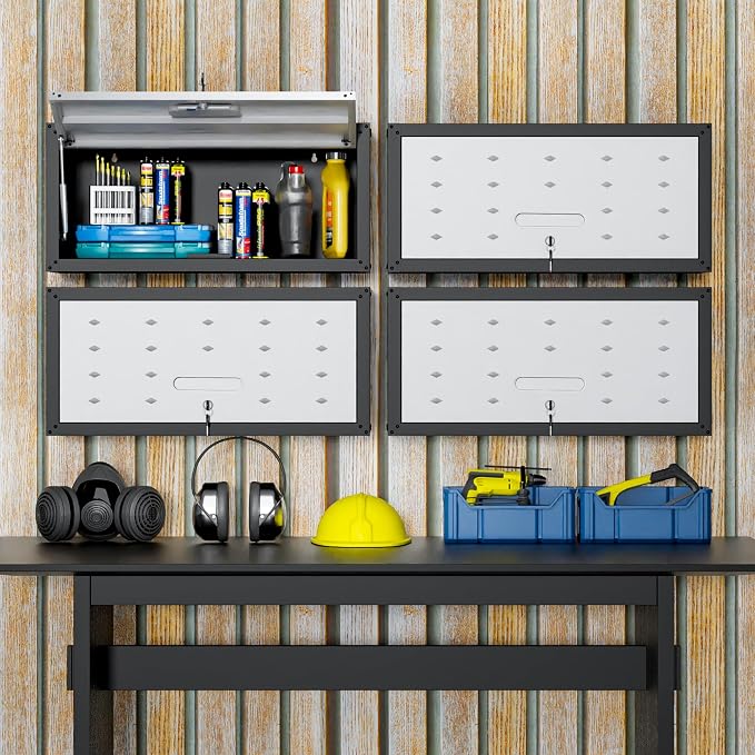 Metal Wall Cabinet,Wall Mounted Garage Cabinets with Lockable Door,Hanging Storage Cabinet 130 lbs Capacity,Floating Cabinet for Tool Organization in Basement,Workshop,Kitchen,Black/Grey