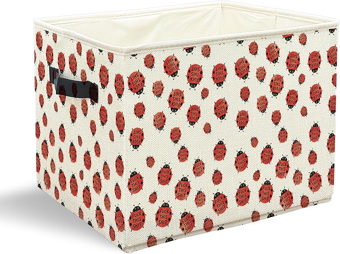 Funny Ladybugs Storage Bins with Handles, Ladybug Decor, Red and White Ladybird Collapsible Laundry Basket Storage Box for Home Bedroom Bathroom Clothes Toys Books
