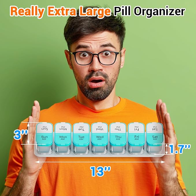 Large Weekly Pill Organizer 2 Times a Day for Vitamin, Medicine, Supplement | extra large capacity; large size; good quality; detachability; durability; easy to open and close; easy to use; practical