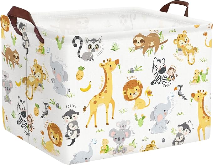 Clastyle Rectangular Baby Storage Basket Large Collapsible Kid Toy Bin Nursery Classroom Books Shelf Basket Shower Towel Gift Basket Giraffe Lion Elephant Pet Basket(Animal)
