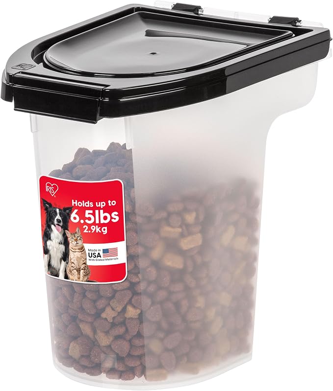 IRIS USA Dog Food Storage Container, Up to 6.5 lbs, Black, Made in USA | Airtight Seal, BPA-Free, Best for Bird Seed, Cat food, Cat Litter, Chicken Feed