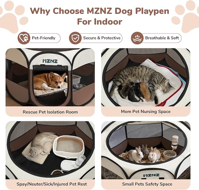 Dog Cat Small Animal Puppy Playpen Crate, Medium, Brown | Portable Pop Up Pet Cage Enclosure Tent Kennel Indoor Outdoor with Carrying Case, No Assembly, Camping Use