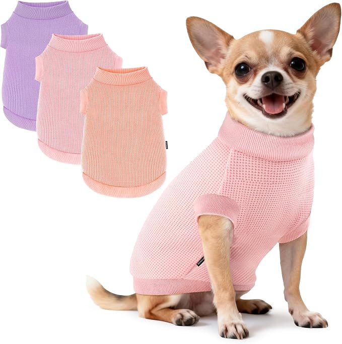 3 Pack Dog Shirt for Small Supplies Functional Waffle Dog Clothes Warm Soft Sweatshirt Outfit for Dogs Cats Pet Apparel