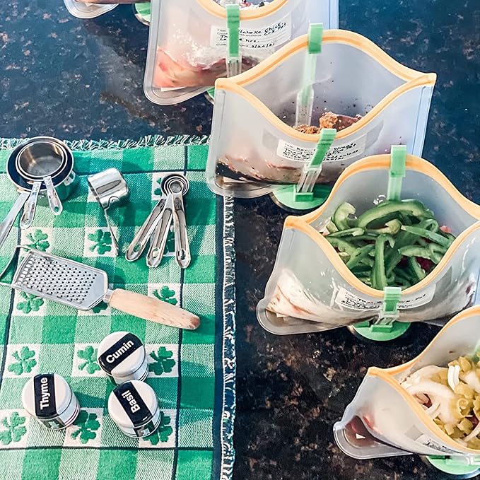 Baggy Rack Hands-Free Clip Food Storage Freezer Baggy Holder Pack 3 Green