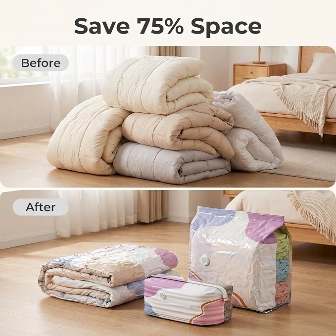 YANHE 3D Vacuum Storage Bags, better life space bagsno pump vacuum storage bags，4-Pack (2M+2L), No Pump, Space Saver for Clothes, Blankets, Bedding