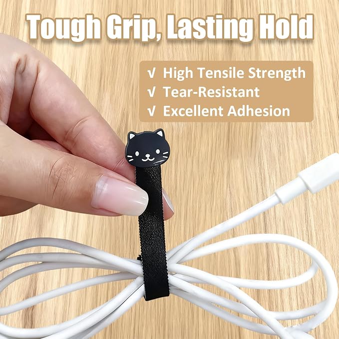 INCREWAY 12PCS Cord Ties, Charger Cable Strap Ties, Adhesive Cable Management Clips with Double-Sided Cat Design Self-Stick Cord Organizer for Desk and Home Wire Management